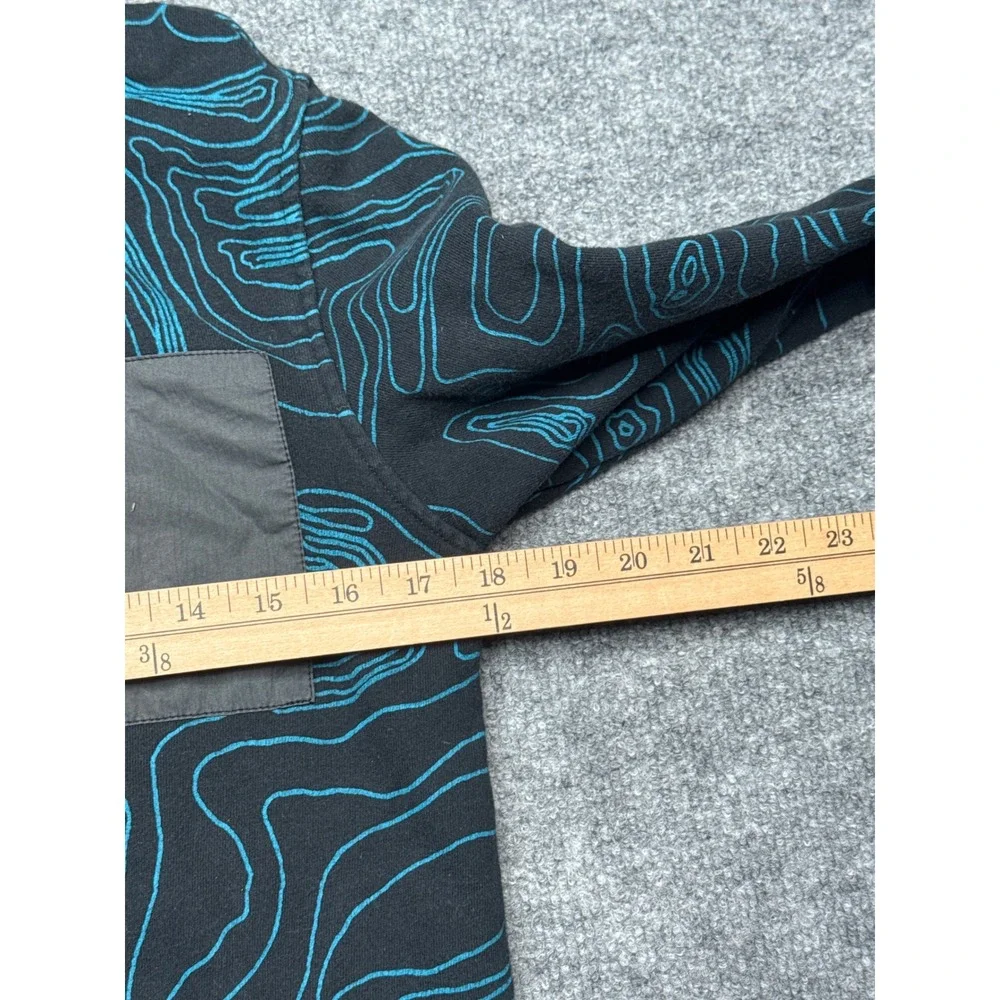Mossimo Boys XL 16 Full Zip Hoodie Black Teal Topo Map Graphic Utility Pocket‎